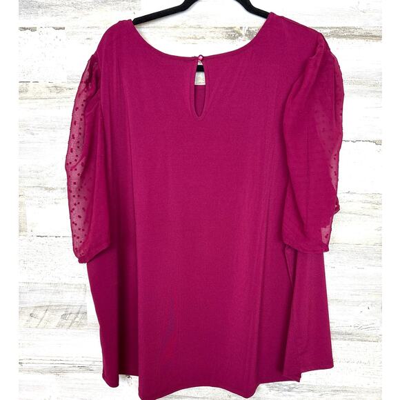 Adrianna Papell Womens Plus 3X Burgundy Pleated Clip Dot Blouse Top NWT - Picture 2 of 6